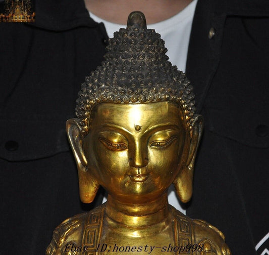 17" Old Tibetan Buddhism Bronze gilt Sakyamuni Shakyamuni Amitabha Buddha Statue