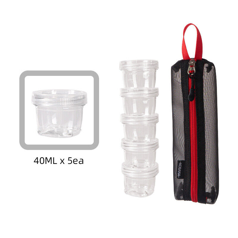 Camping Travel Spice Container Bag W/ 5 Clear Seasoning Bottles Spice Holder Set