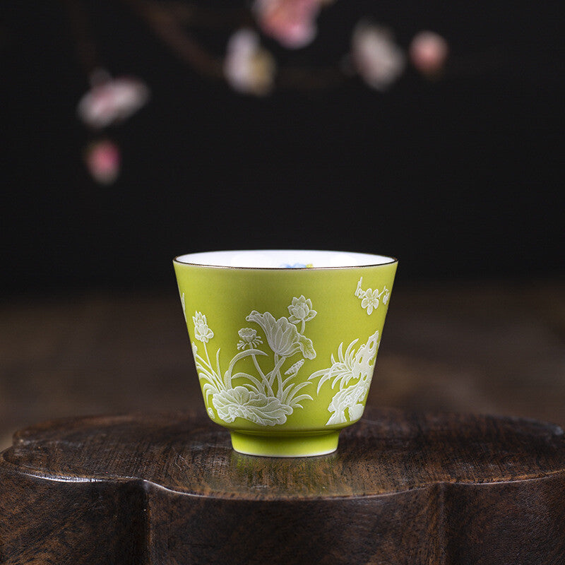 On Sales One Porcelain Cup Floral Print Chinese Kungfu Tea Cup Master Cup Of Tea