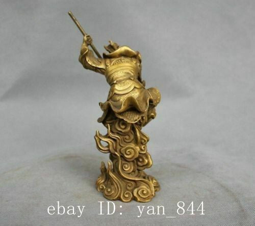 Rare China Myth Bronze Sun Wukong Monkey King Hold Stick Fight Statue