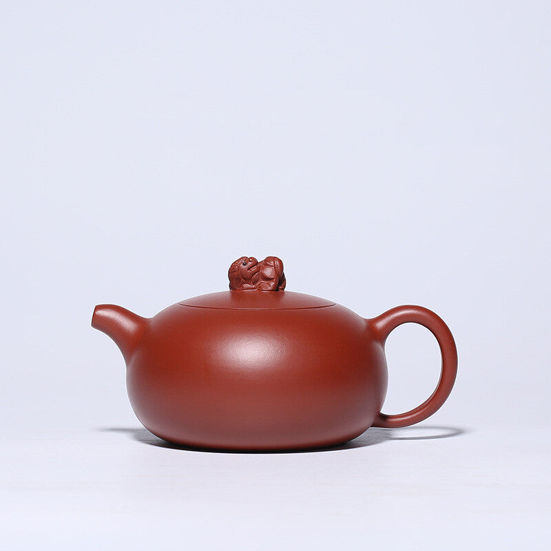 Marked Master Tea Pot Real Yixing Zisha Purple Grit Pot Mascot Statue On Lid New
