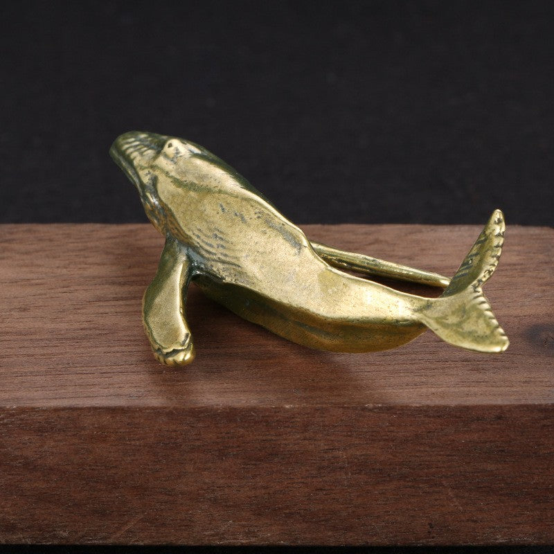 Chinese Collection of Retro Handmade Pure Copper Whale Tea Pet Crafts