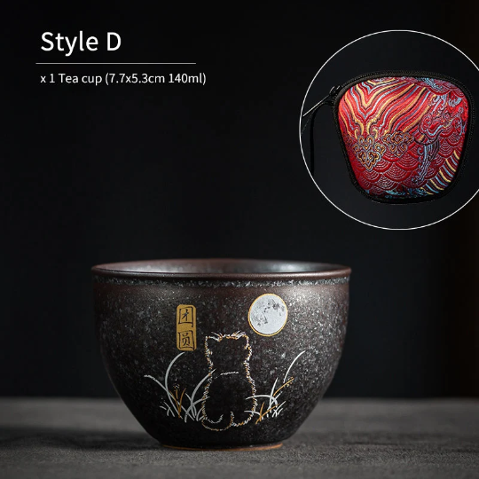 Lovely Cat Black Ceramic Tea Cup Asia Tea Cup for Tea Lover 140ml