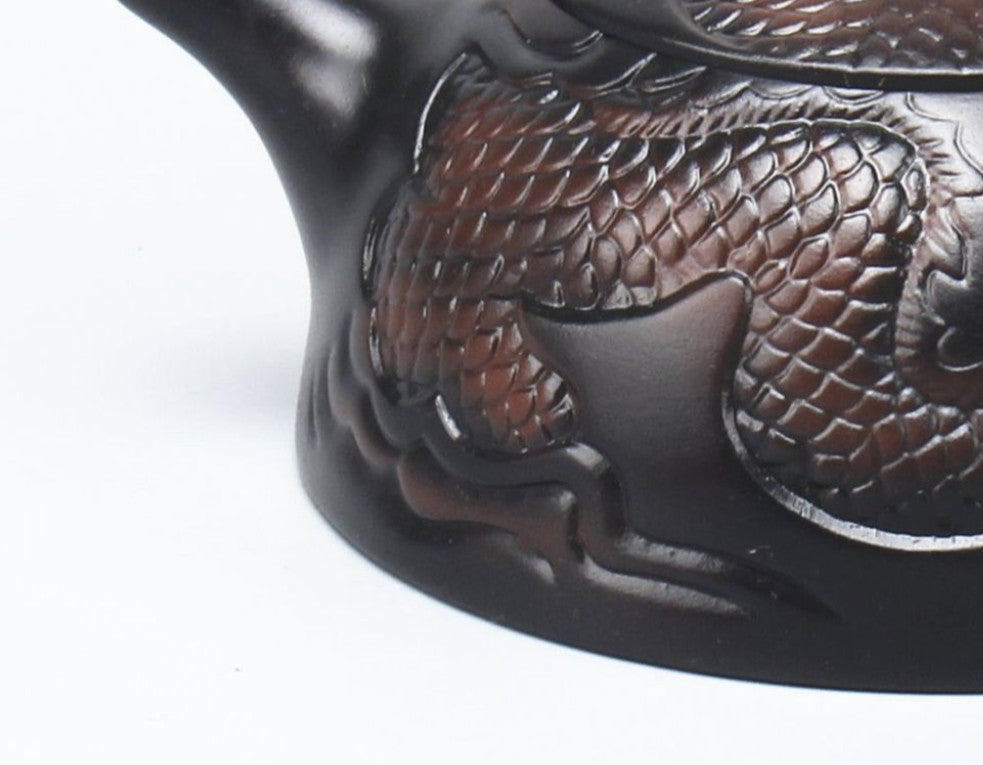 6.8oz Purple Pottery Tea Pot Dragon Carved Chinese Kungfu Tea Pot Marked 200ml