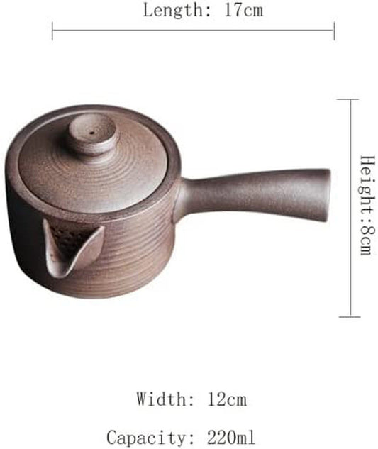 6.7"IN Rock Mine Pottery Mud Side Handle Handmade Retro Pottery Kung Fu Teapot