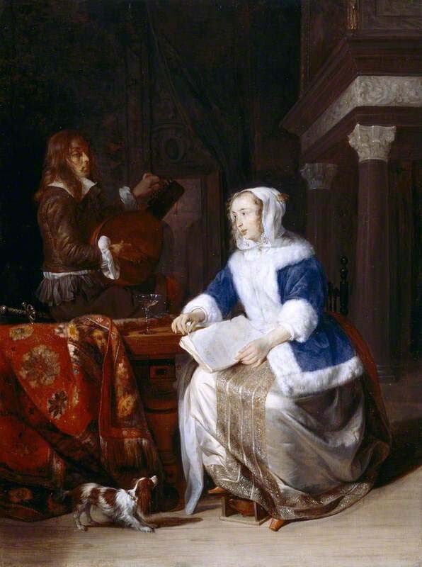 Dream-art Oil painting Gabriel-Metsu-The-Duet-Le-corset-bleu-woman man portraits