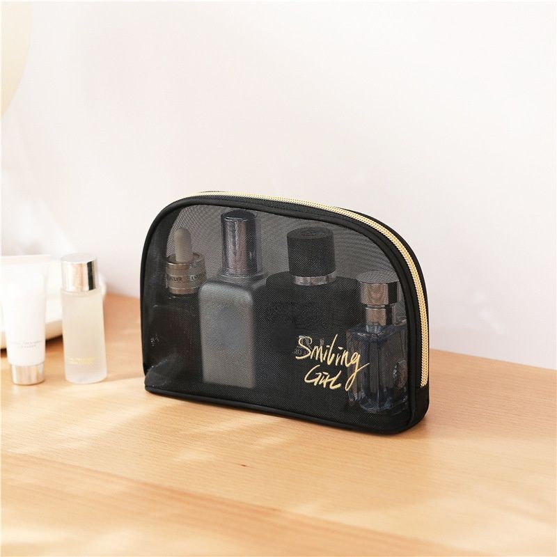 Mesh Cosmetic Bag Makeup Black Zipper Pouch Traveling Storage Toiletry Bags 1 PC