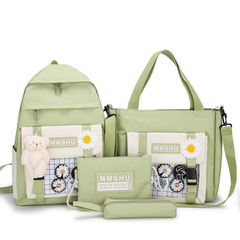 4Pcs/set Canvas School Bags Large Laptop Backpack Bookbag Travelling 41*30*12 CM