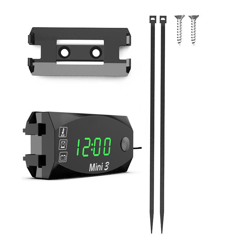 3 in 1 Motorcycle Electronic Clock Thermometer Voltmeter Multifunction LED
