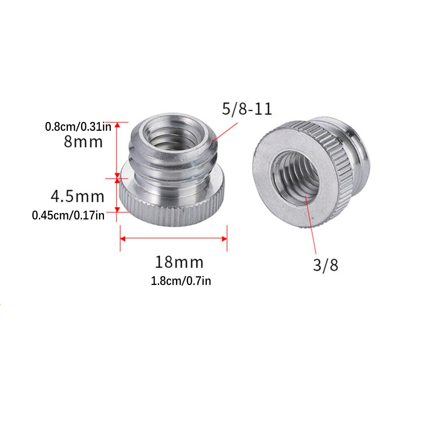 1/4'', 3/8" Female to 5/8" Male Aluminum Alloy Screw Adapter For Camera Tripod