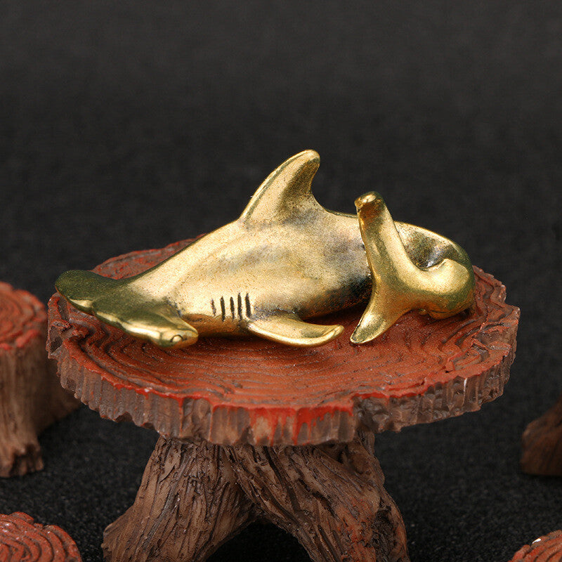 Pure Brass Chinese Antique Collection Solid Hammerhead Shark Tea Pet Statue
