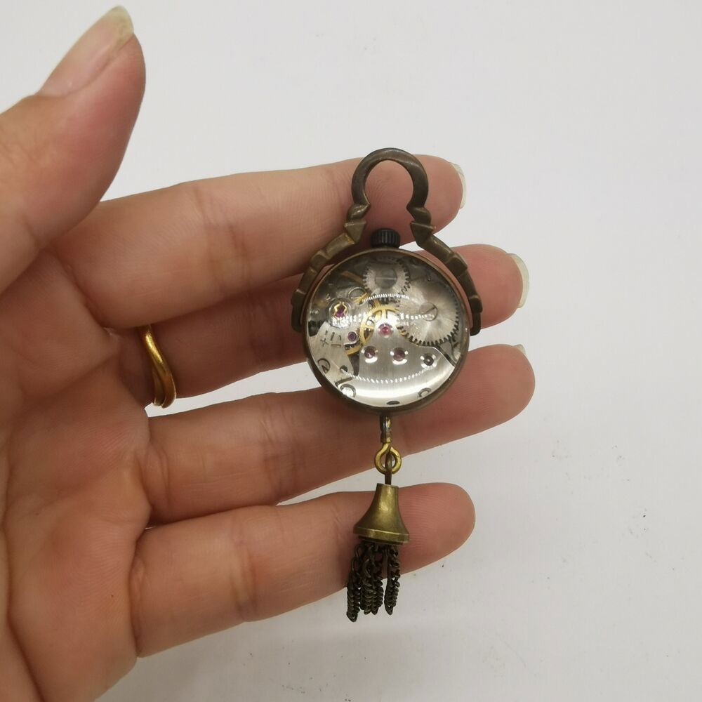 Old Bronze Crystal Ball Bell Mechanical Clock Table Pocket Watch