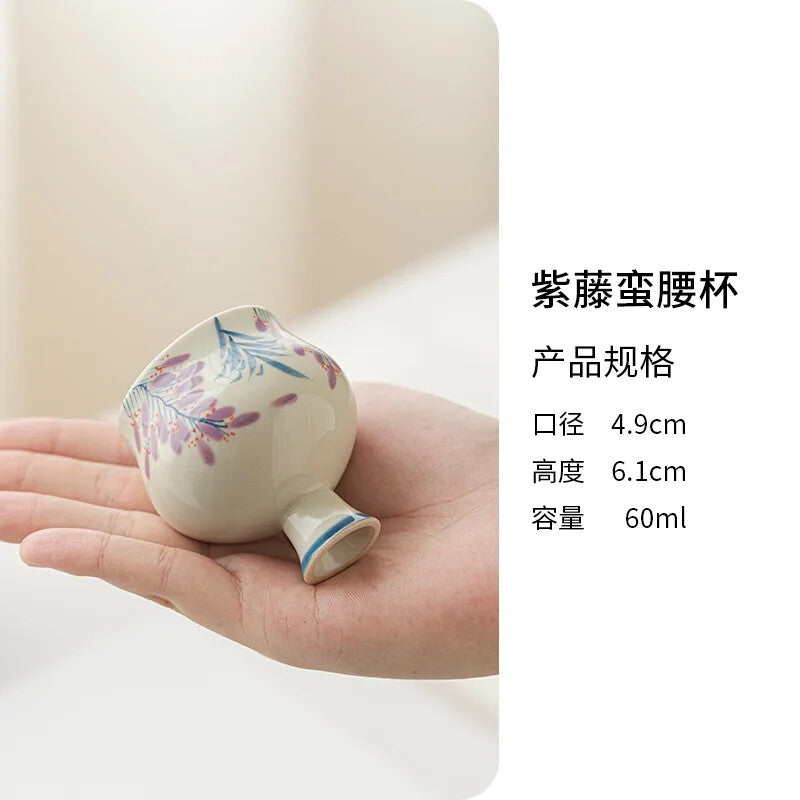 Hand Drawing High Foot Tea Cup Ceramic Thin Waist Tea Set Tasting Cup Household