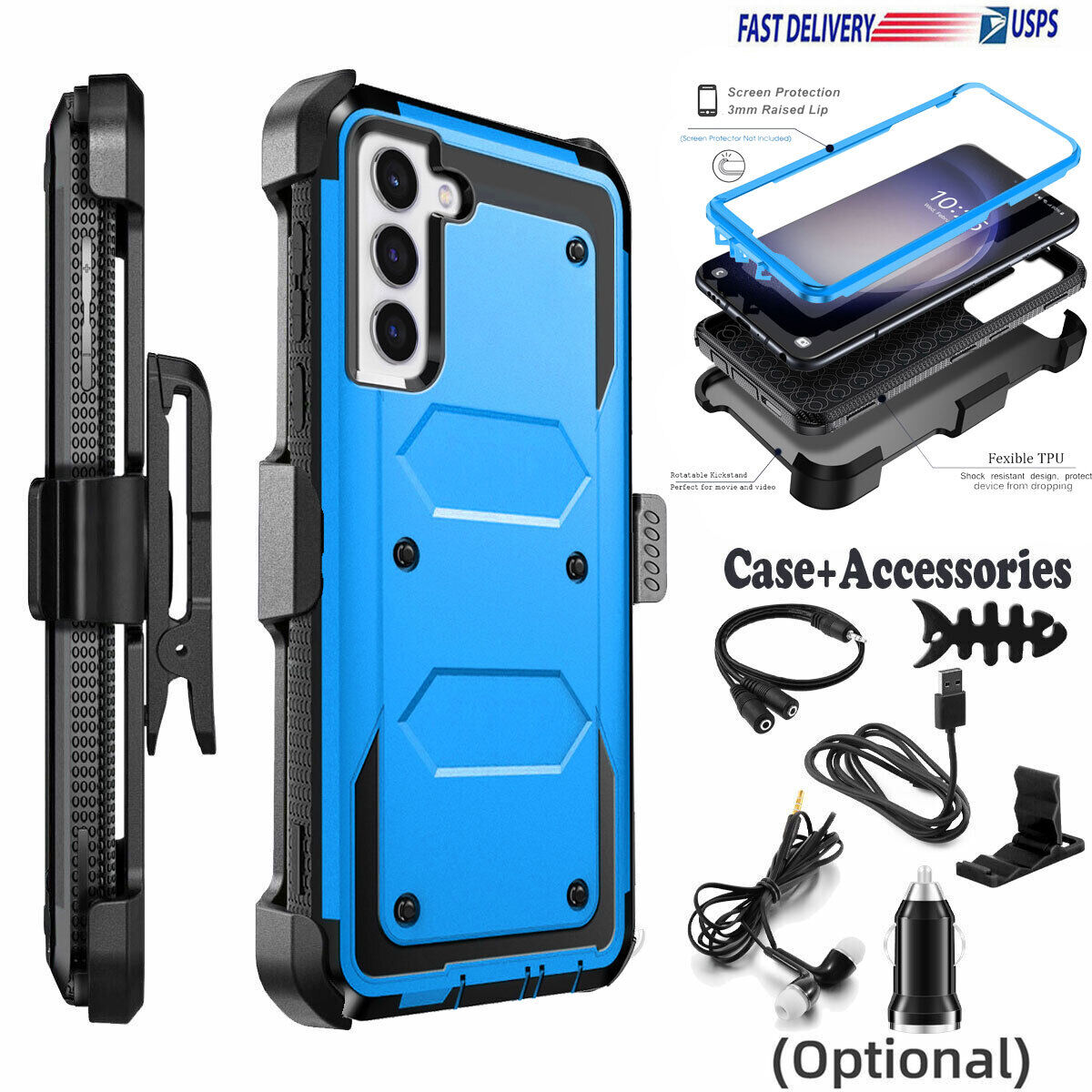 For Samsung Galaxy S22 S23 Ultra 5G Holster Case Belt Clip Stand Cover Accessory