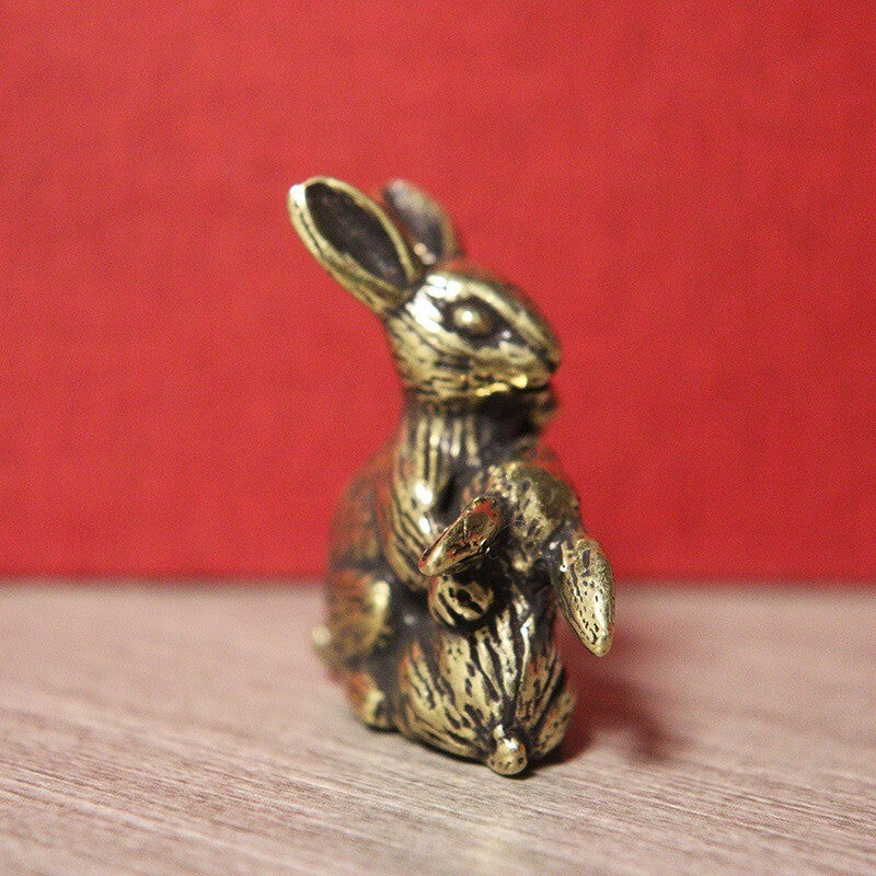 Solid Brass Rabbit Statue Vintage Animal Figurine Miniature Tea Pet Ornament Toy