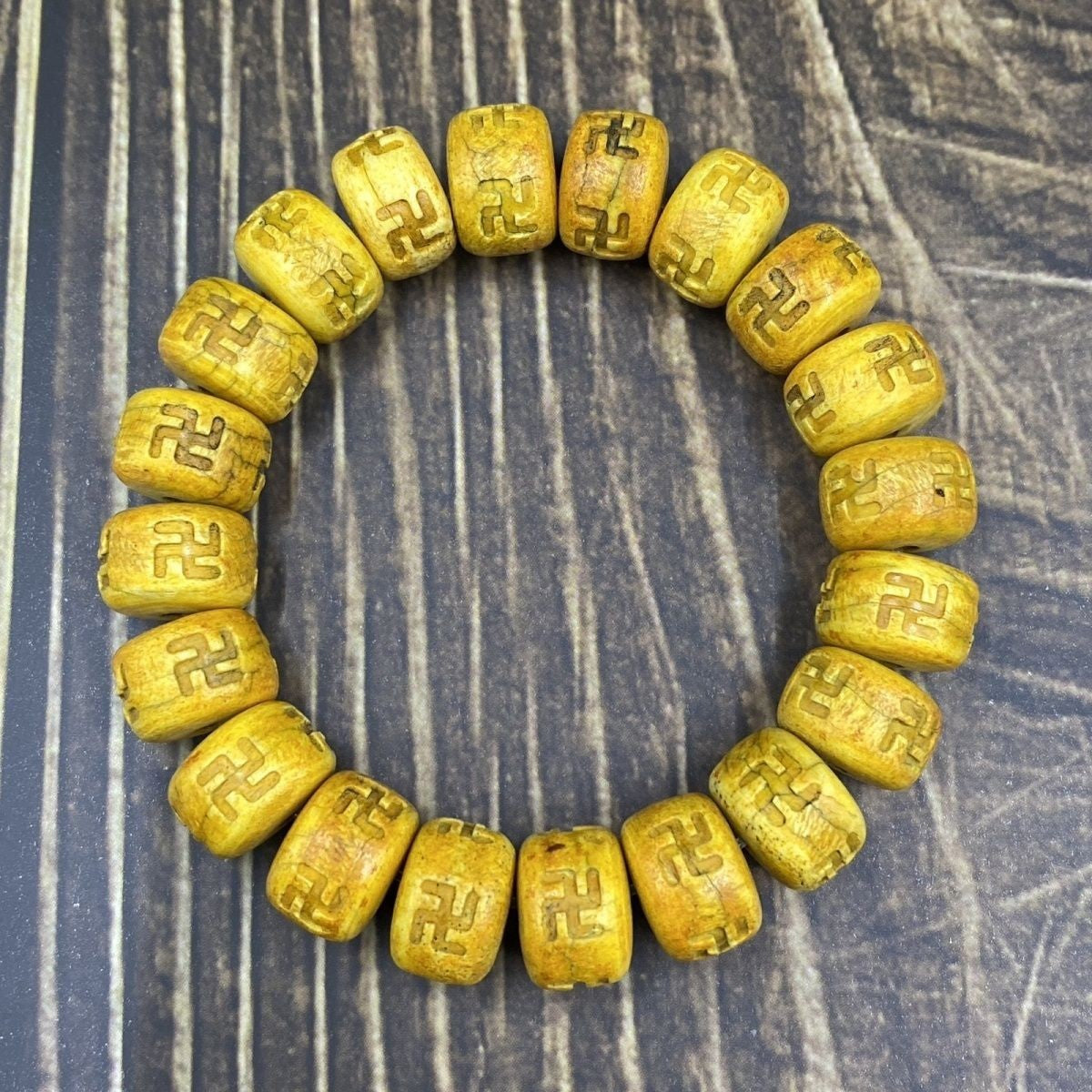 Natural 14mm Swastika Bead Bracelet Single Circle Buddhist Mala Ethnic Jewelry