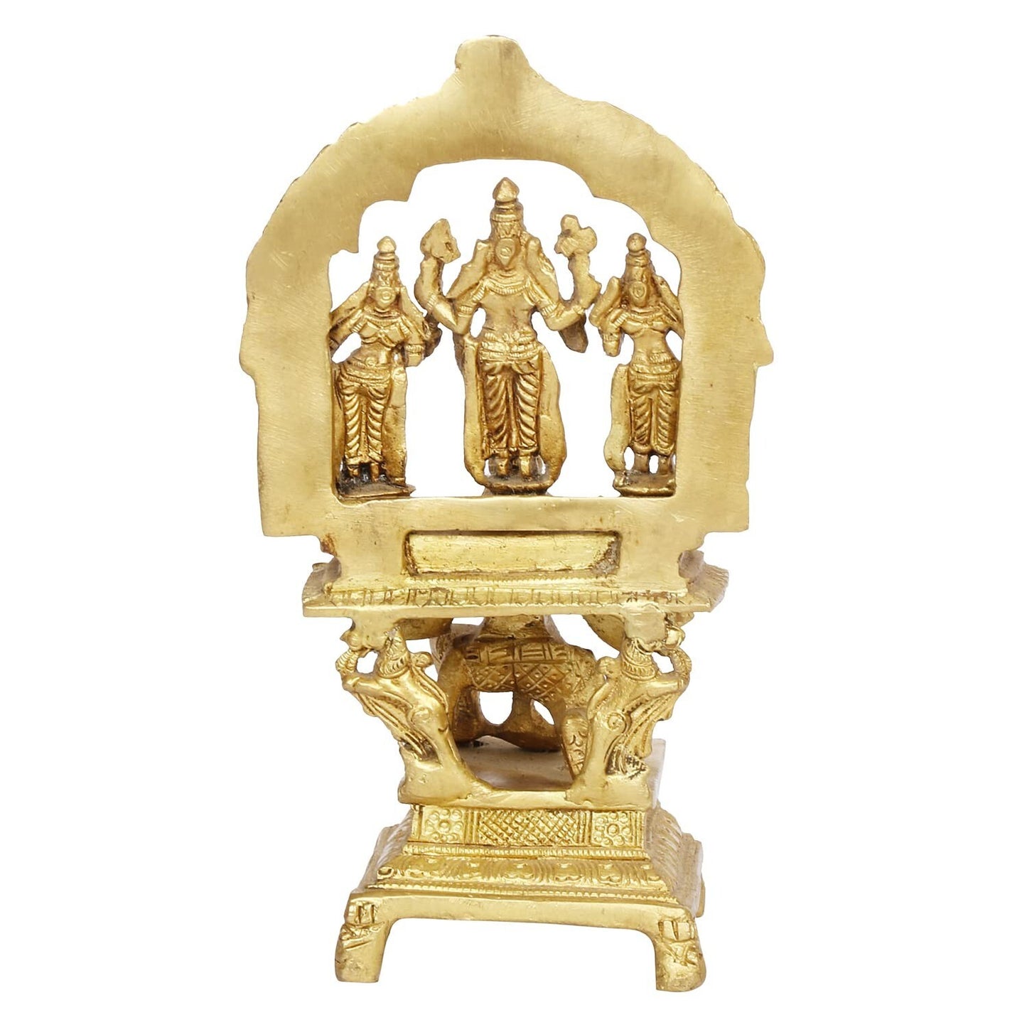 Hindu God Brass Lord Vishnu with Sridevi Bhudevi on Garuda Idol Figurine Statue