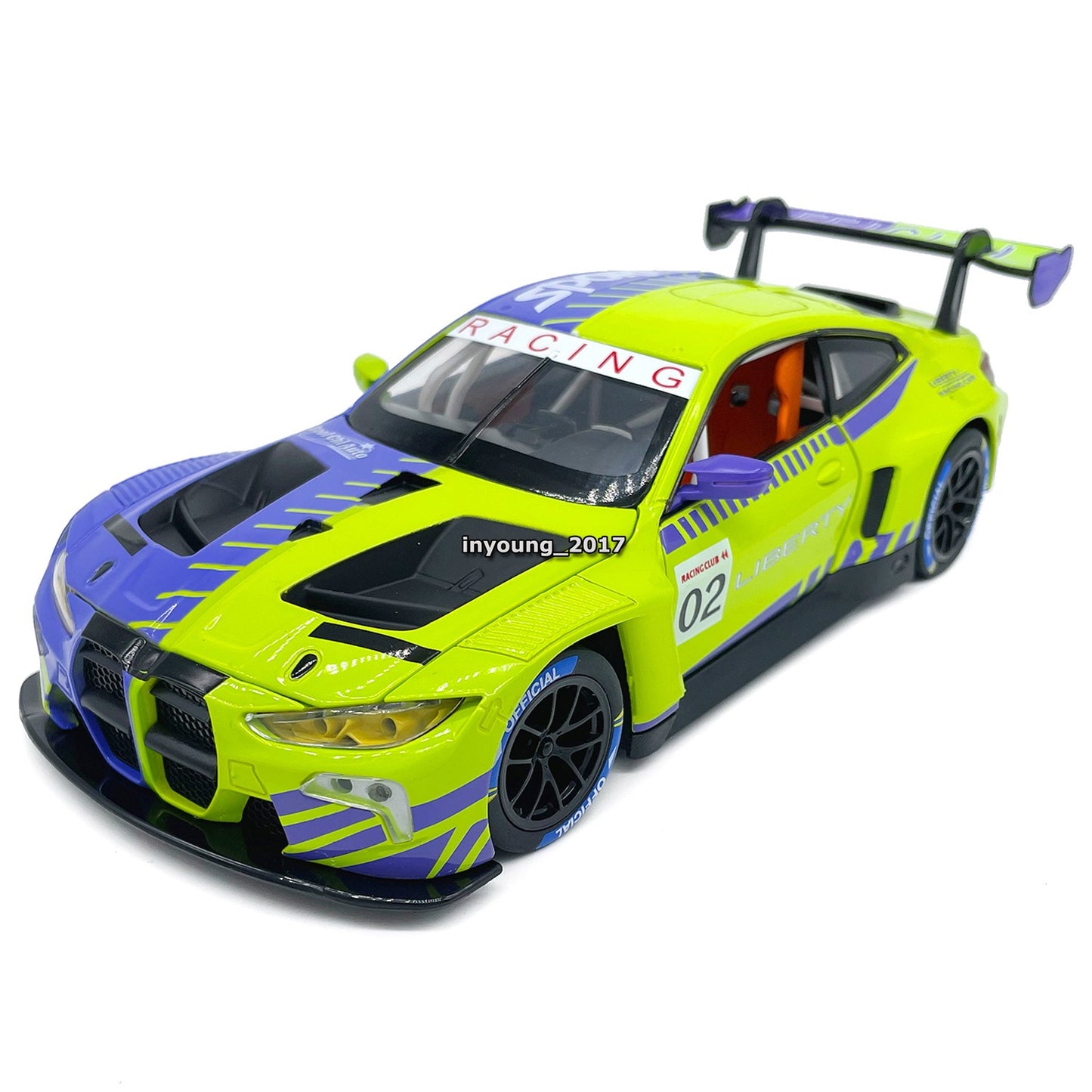 1/24 BMW M4 GT3 Model Toy Car Diecast Toy Vehicle Turning Wheels Door Open Green