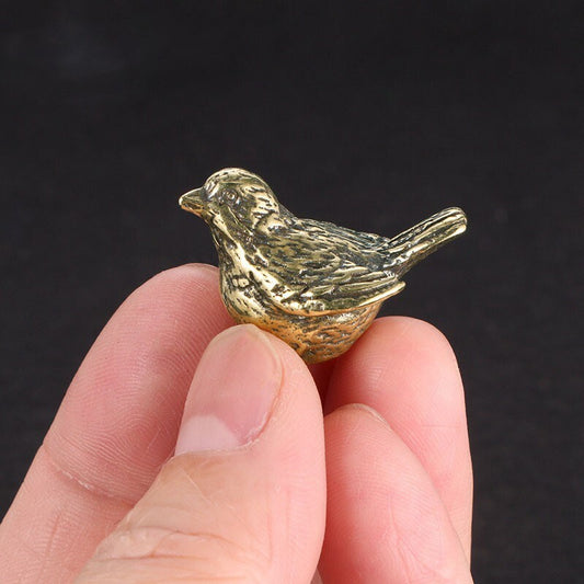 Solid Brass Sparrow Statue Bird Animal Mini Figure Tea Pet Miniature Ornament