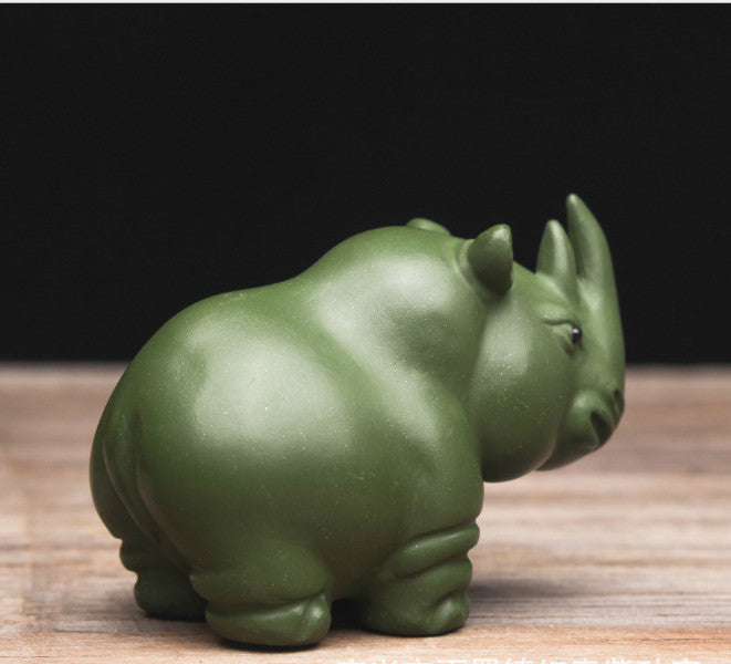 5.5cm Chinese Yixing Purple Clay Tea Pet Rhinoceros Statue Kung Fu Tea Ceremony