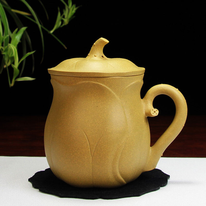 Full Handmade Tea Cup Real Yixing Zisha Duan Clay Office Cup With Lid Handle New