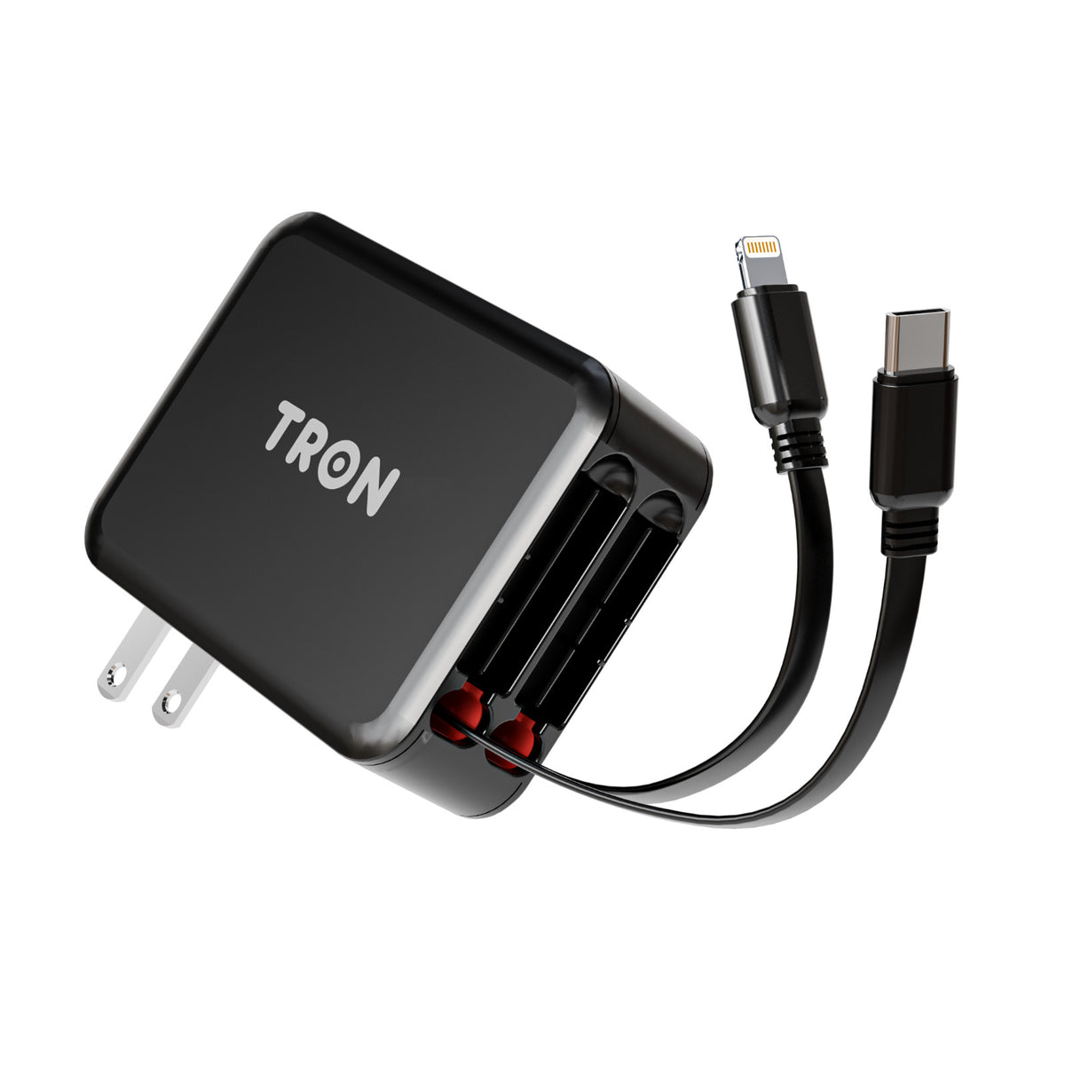 TRON 3 in 1 Retractable Wall Charger, 35W Dual Cabl USB C amd L