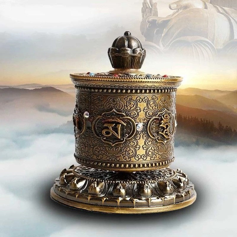 10cm Alloy Handcarved Prayer Wheel Rotating Scripture Tube Ornament Collectible