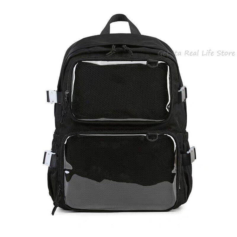 Girls Large School Pink Backpack Two Clear Pockets Display Women Big Bag