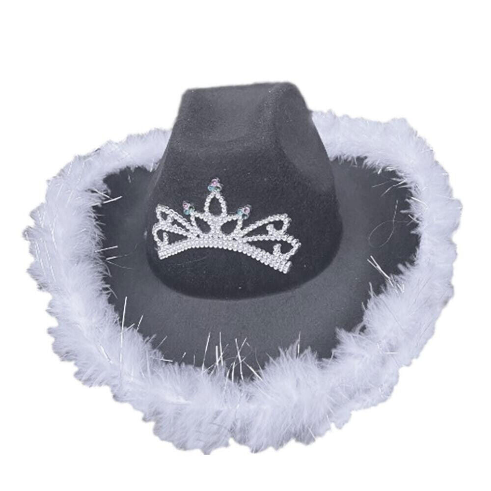 Cowgirl Hat Feather Vintage Brim Crown Western Concert Party Women's Cowboy Hat