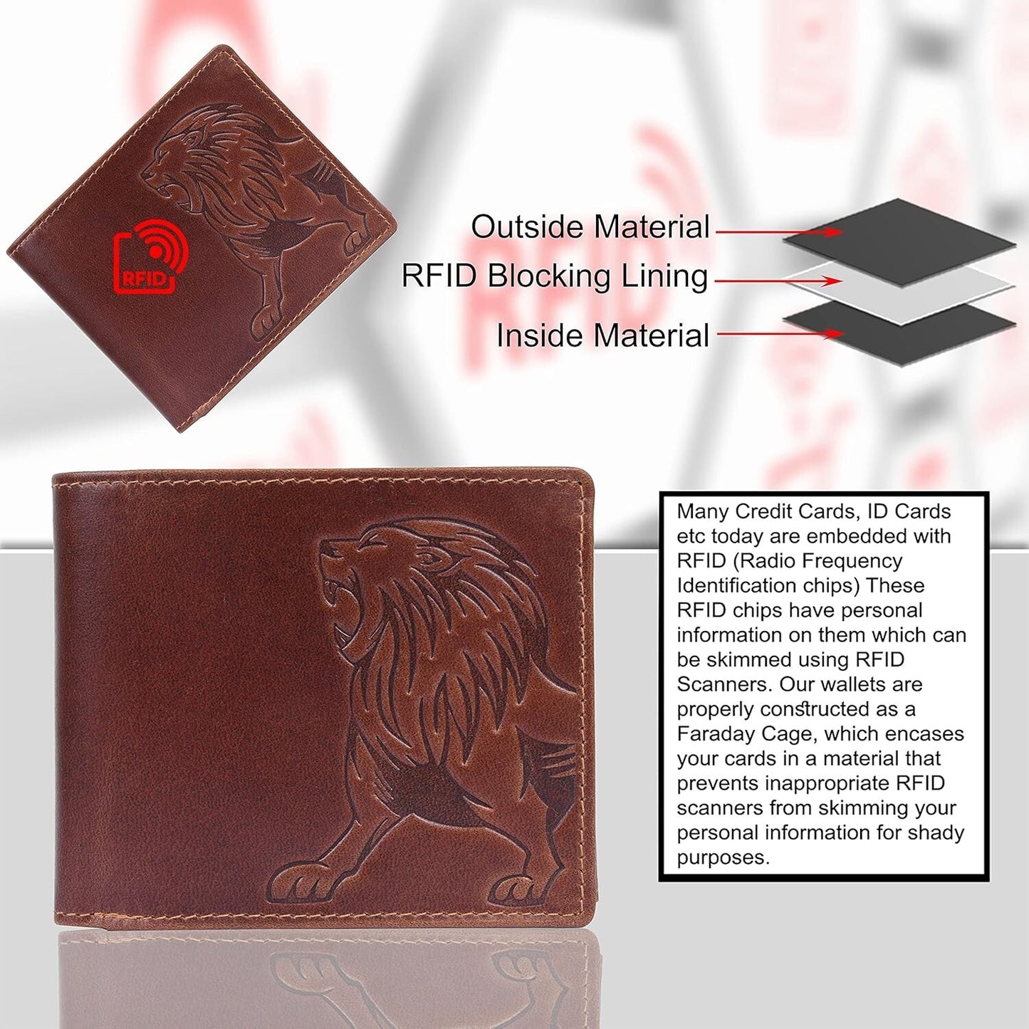 New Caramel Brown Bi-Fold Leather Men's Wallet RFID Protection Gift Item