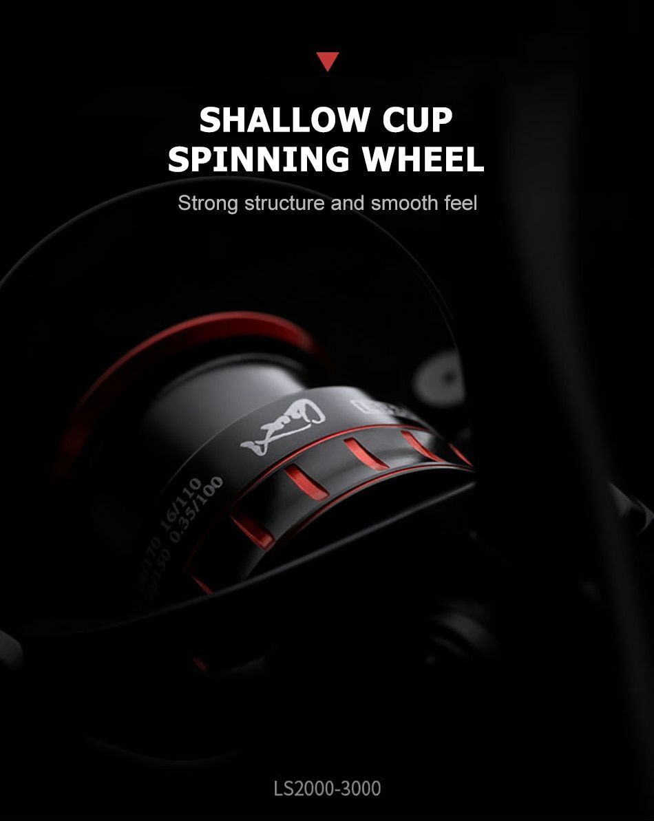 Fishing Reel Gear Ratio 5.0:1 Shallow Metal Spool Spinning Saltwater Black Red