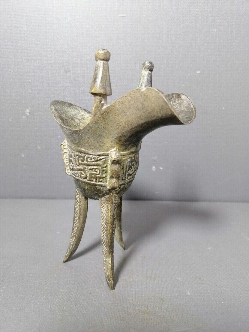 Old Chinese bronze copper handmade high Corner cup Wine glass wine cup
