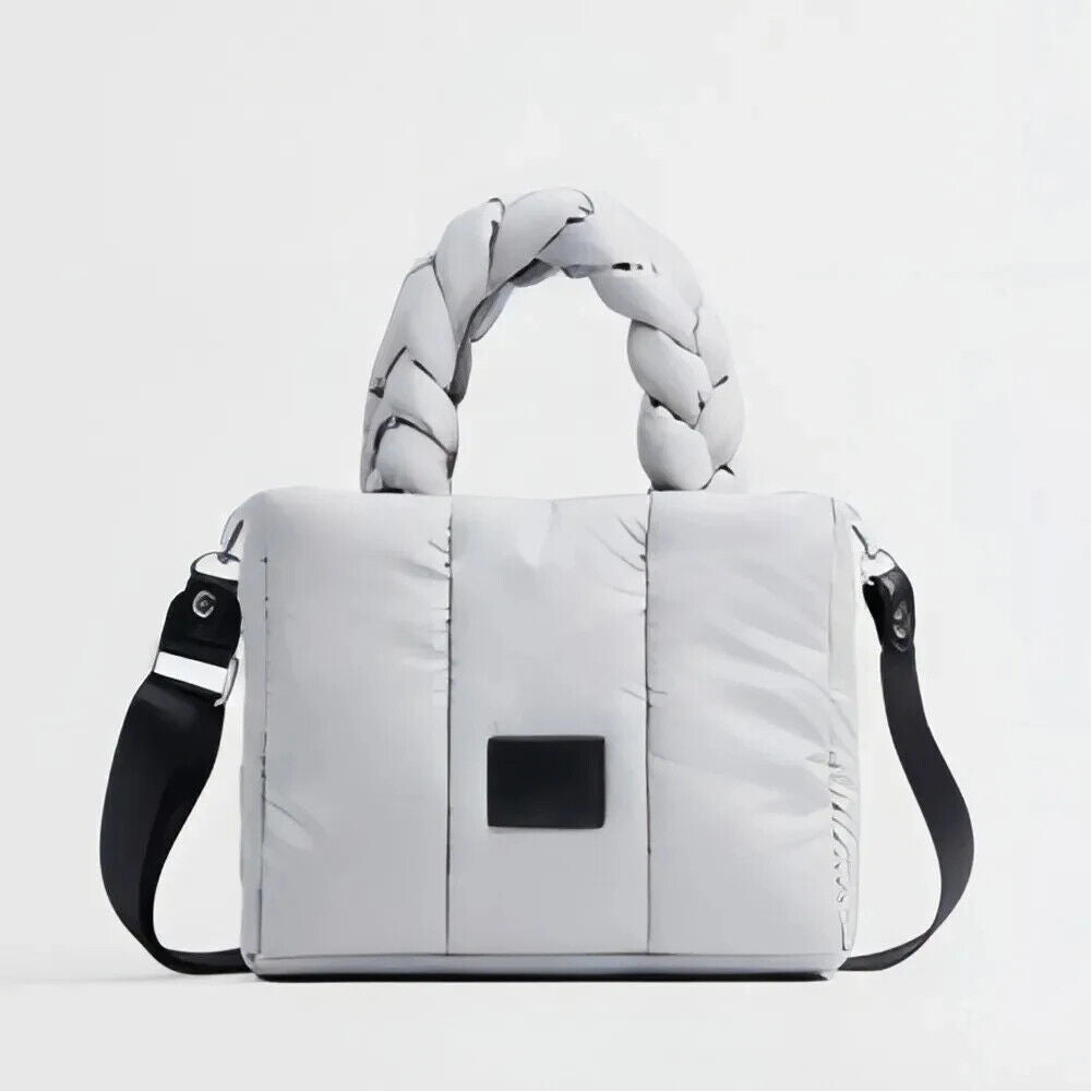 Quilted Tote Bags Women Down Handbags Woven Handle Shoulder Bag Winter Bag