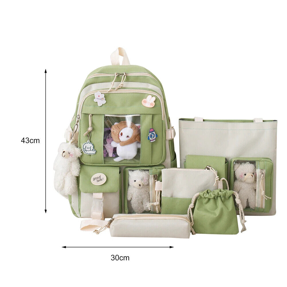 5pcs/set Women Backpack Bookbags Teenage Student School Bag Travel Rucksack