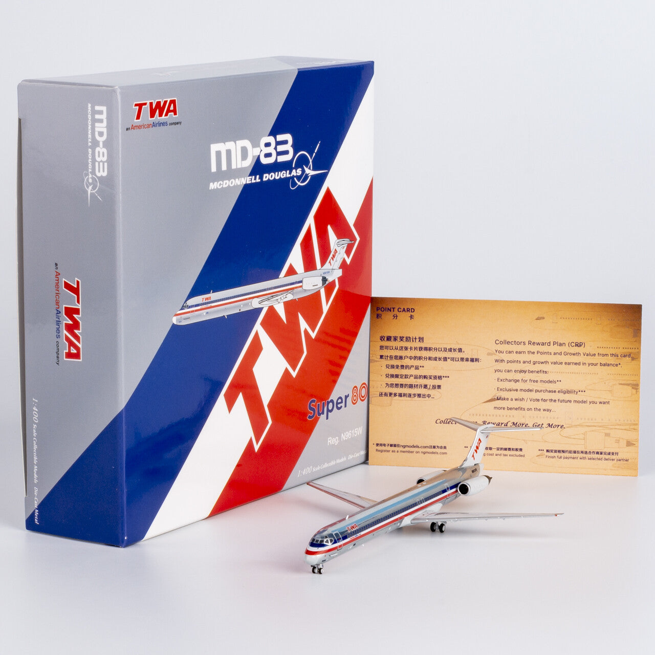 1:400 NGmodels TWA McDonnell Douglas MD-83 Passenger Airplane Diecast Model