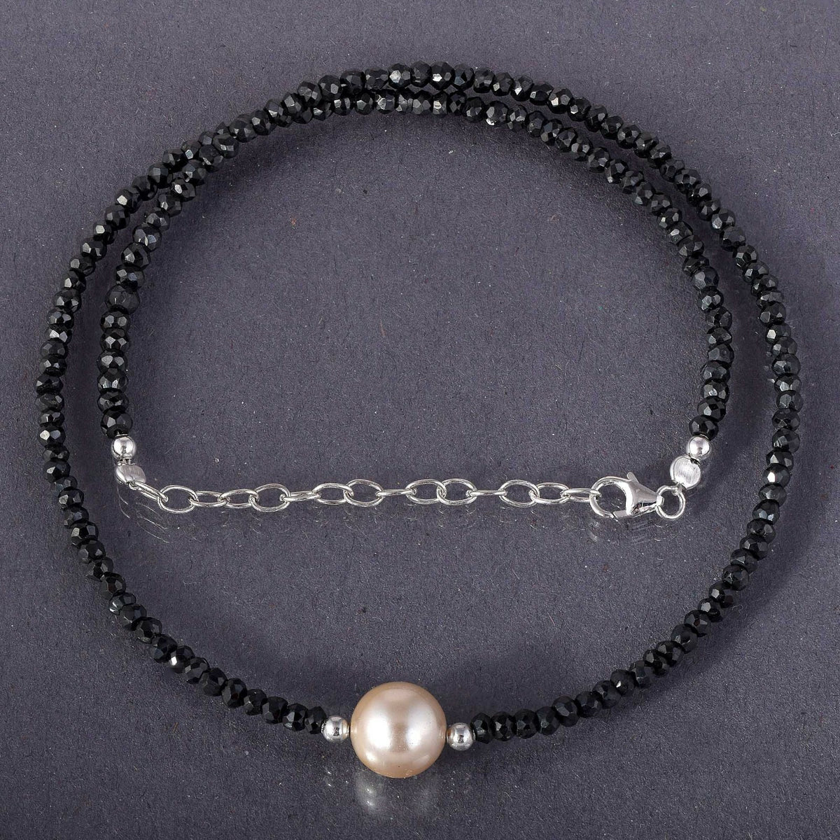 S925 Silver Single Pearl Necklace Shell Cut Black Crystal Beaded Necklace