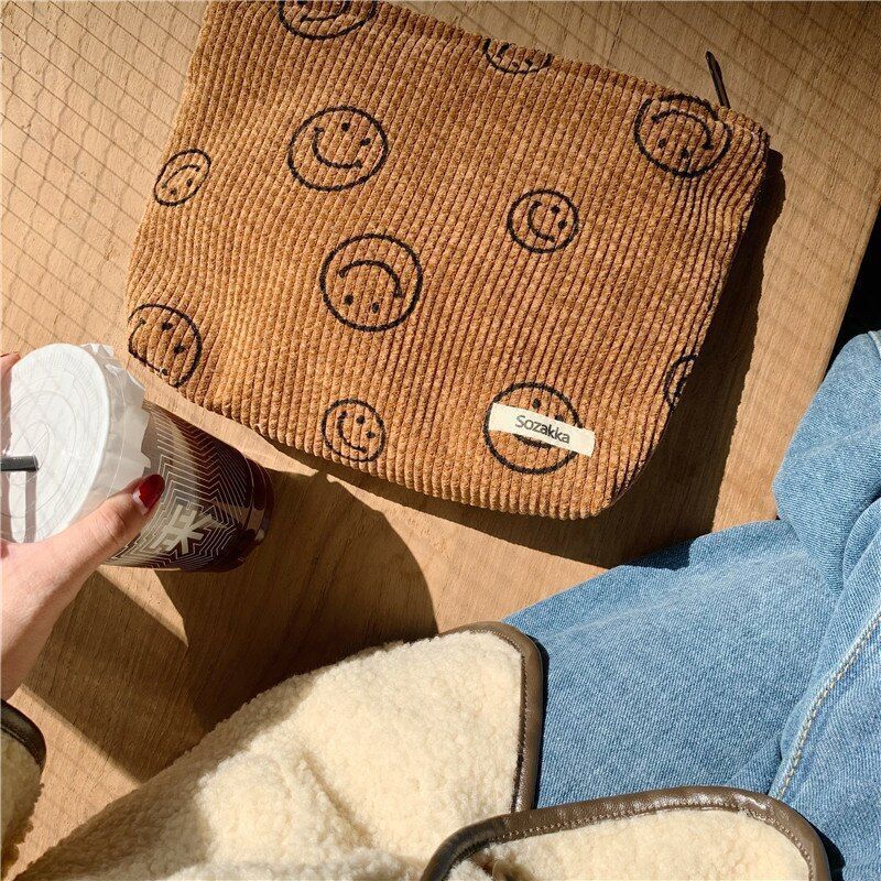 Corduroy Cosmetic Bag Handbags Purses Makeup Organizer Storage Bag Pencil Cases