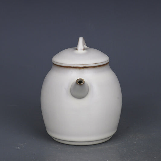 6.2" Chinese Song Porcelain Ru Kiln Crescent White Glaze Teapot