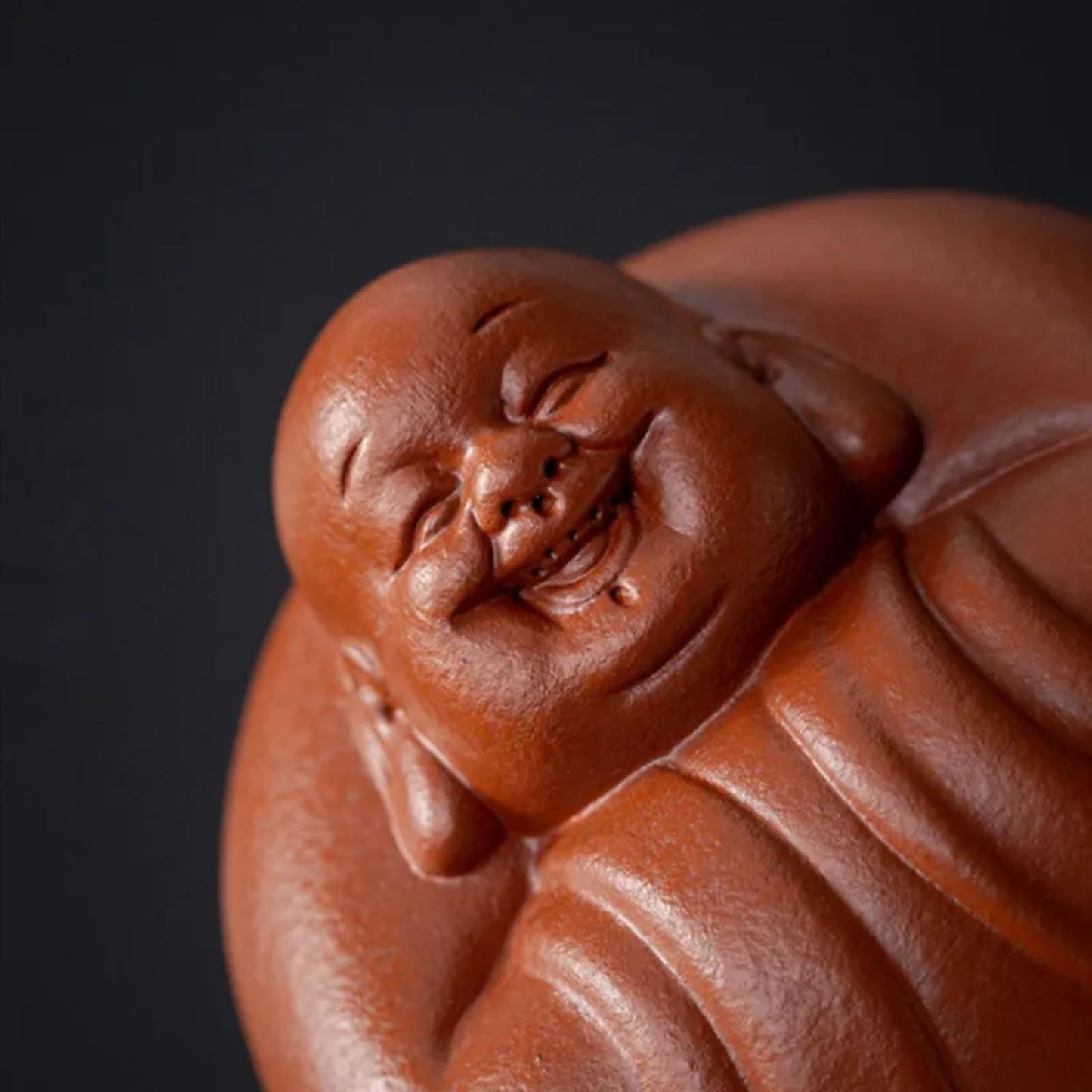Purple Clay Tea Pet Small Buddha Figurine Handmade 9.3cm Sculpture Craft Tea Set