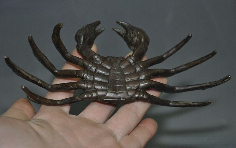 4.7" Chinese Pure Bronze Fengshui Animal Crab Auspicious Wealth Crabs Statue