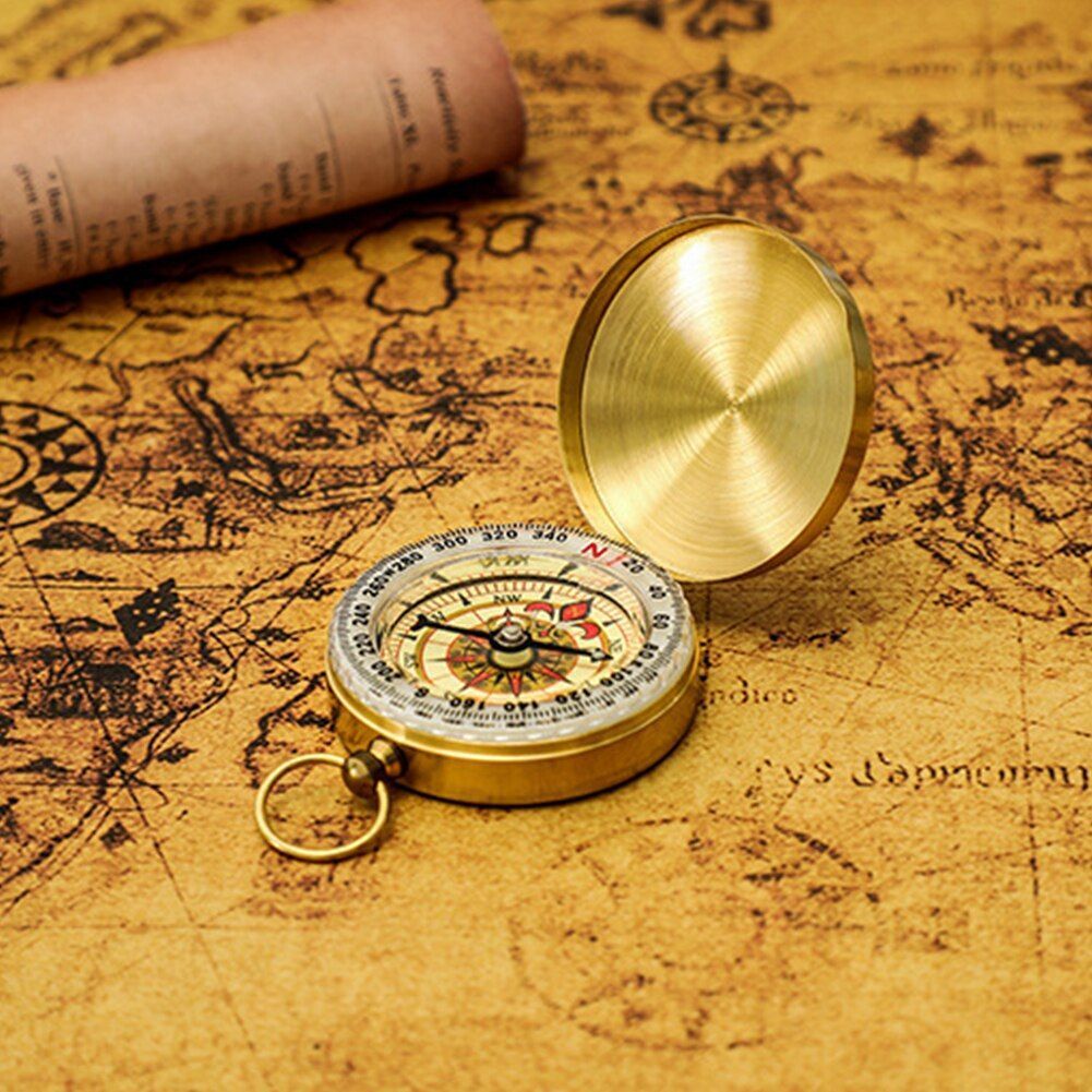 Mini Luminous Retro Flip Compass Pure Copper Camping Hiking Outdoor Tool 48*13MM