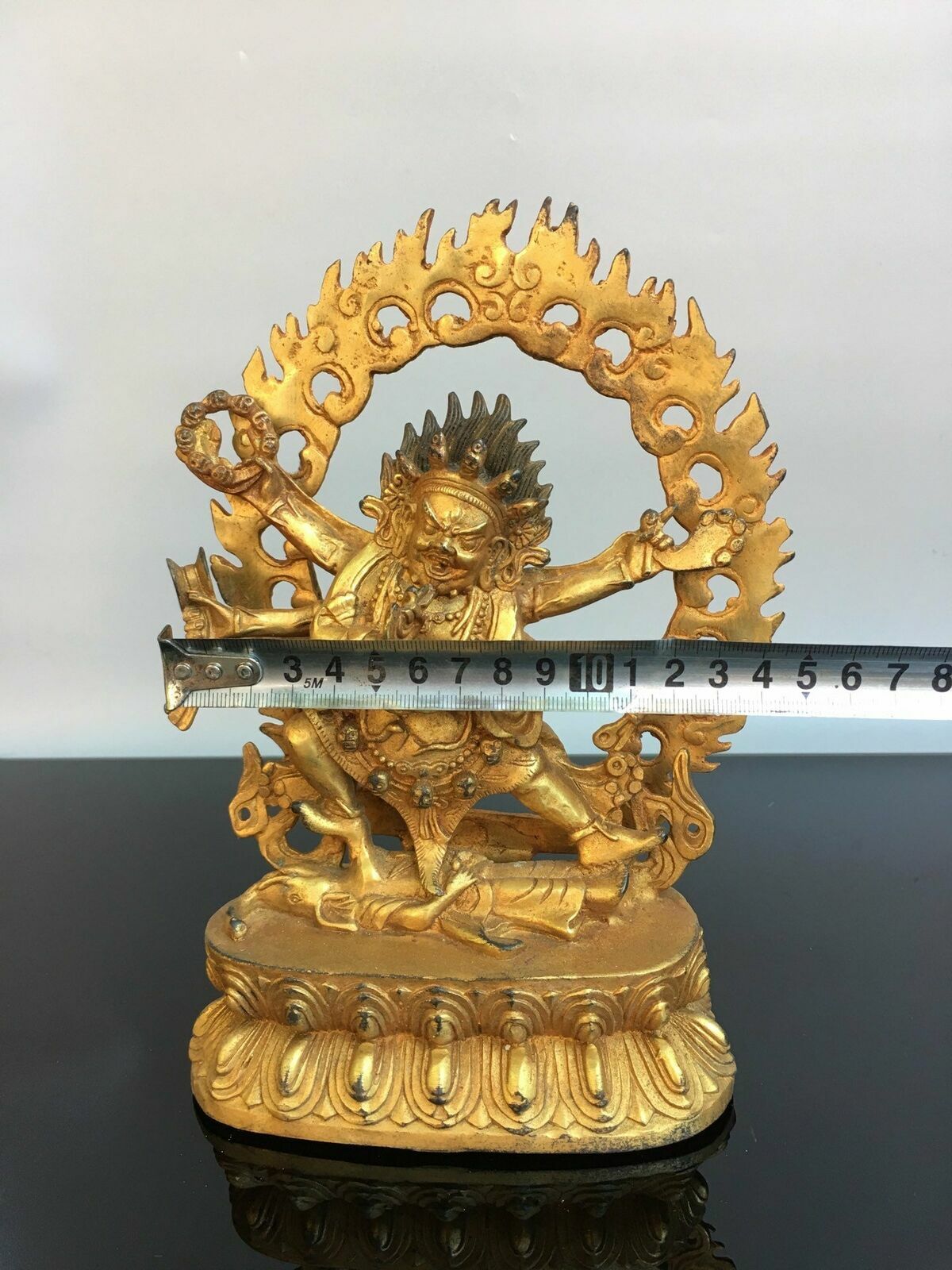 8.6" Antique Old Tibetan Buddhism Bronze Gilt Six Arms Vajra Buddha Statue