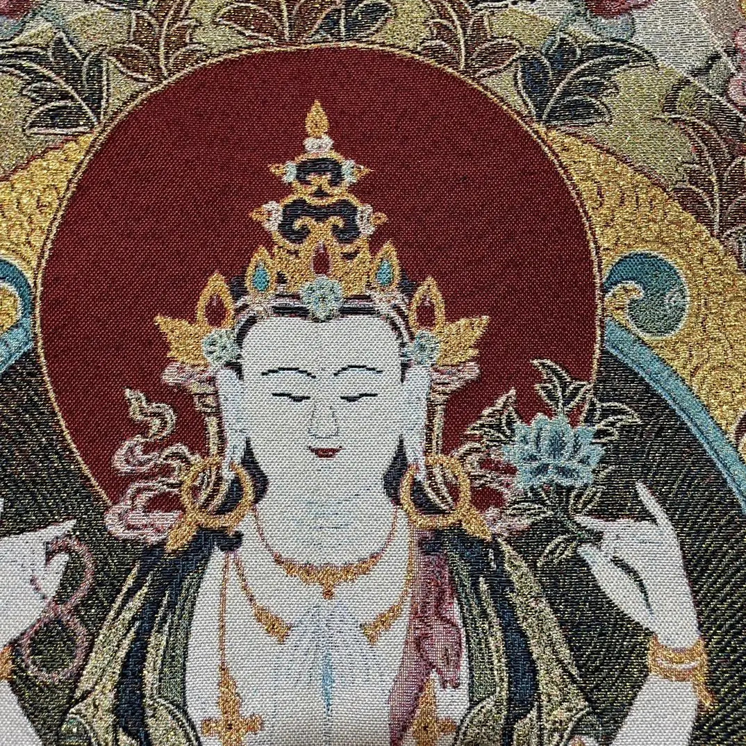 35" Tibetan Buddhism Embroidery Four Arm Guanyin Buddha Thangka Wall hanging