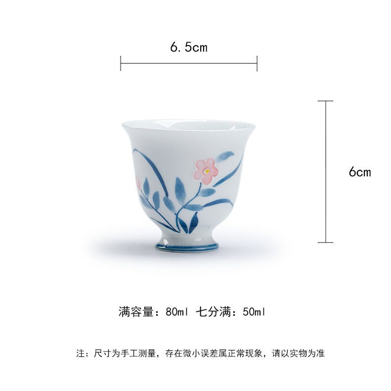 Hand Drawn Small Flowers White Porcelain High Foot Cup Personal Tea Single Cup