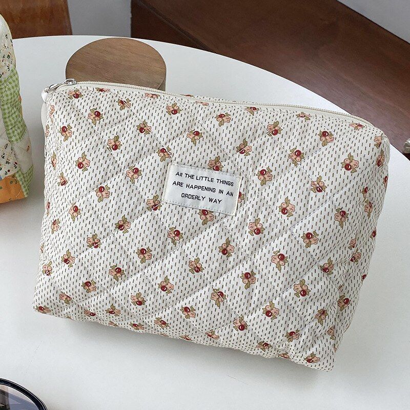 Make Up Bag Portable Toiletry Bag Large Cosmetic Pouch Cotton Zipper Beauty Case