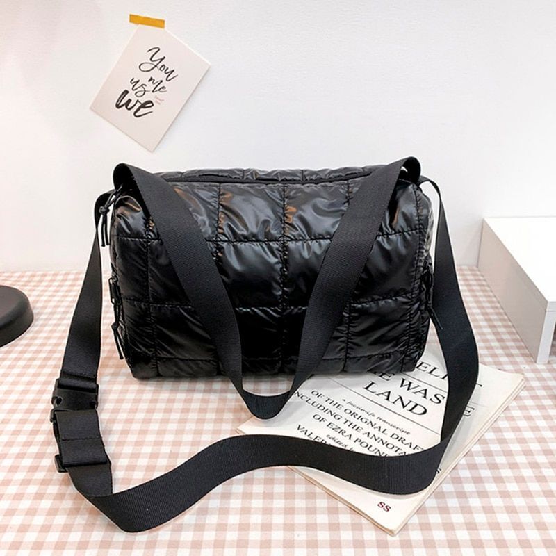 Large Shoulder Bags Waterproof Nylon Purses Cotton Feather Down Bag 36*13*27 CM