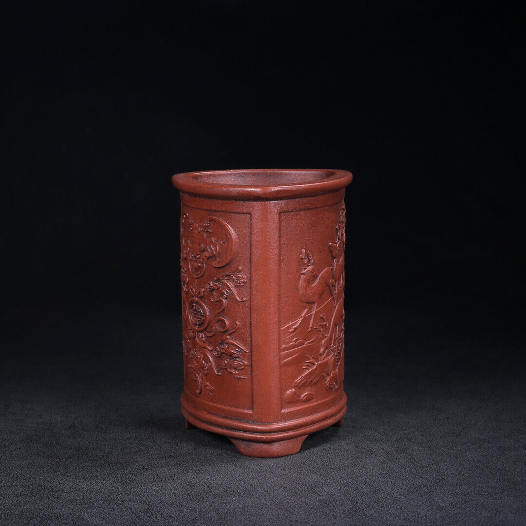 Chinese Yixing Zisha Clay Handmade Exquisite Penholder(笔筒 底款:铁画轩)