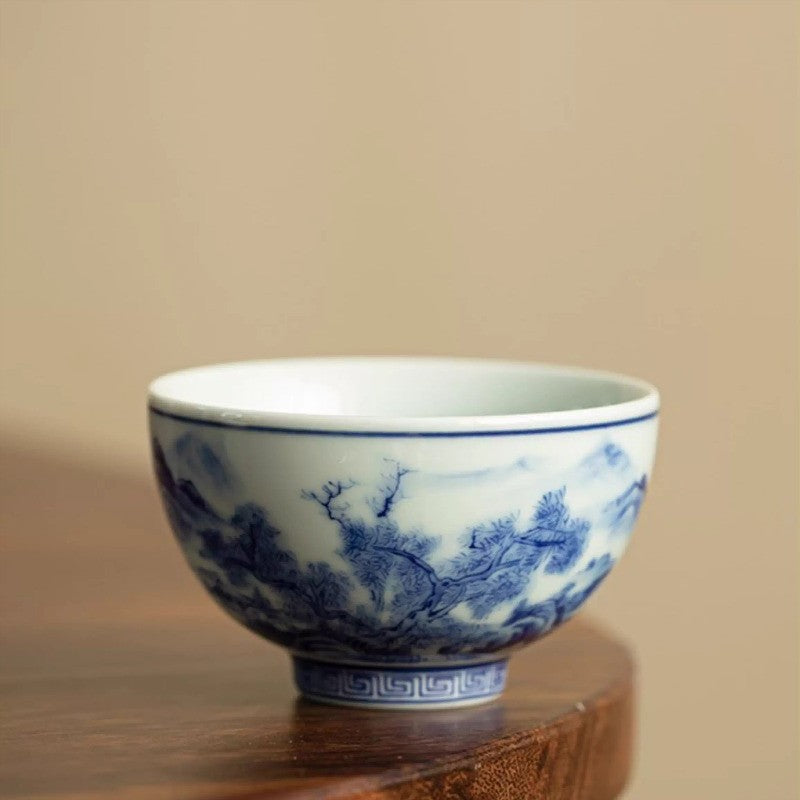 120Ml Jingdezhen Blue White Porcelain Mountains Waters Master's Cup Tea Set