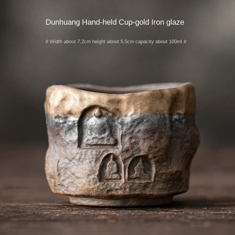 Gilding Iron Glaze Dunhuang Cup Teacup Handmade Ceramic Tea Drinking Small Cup