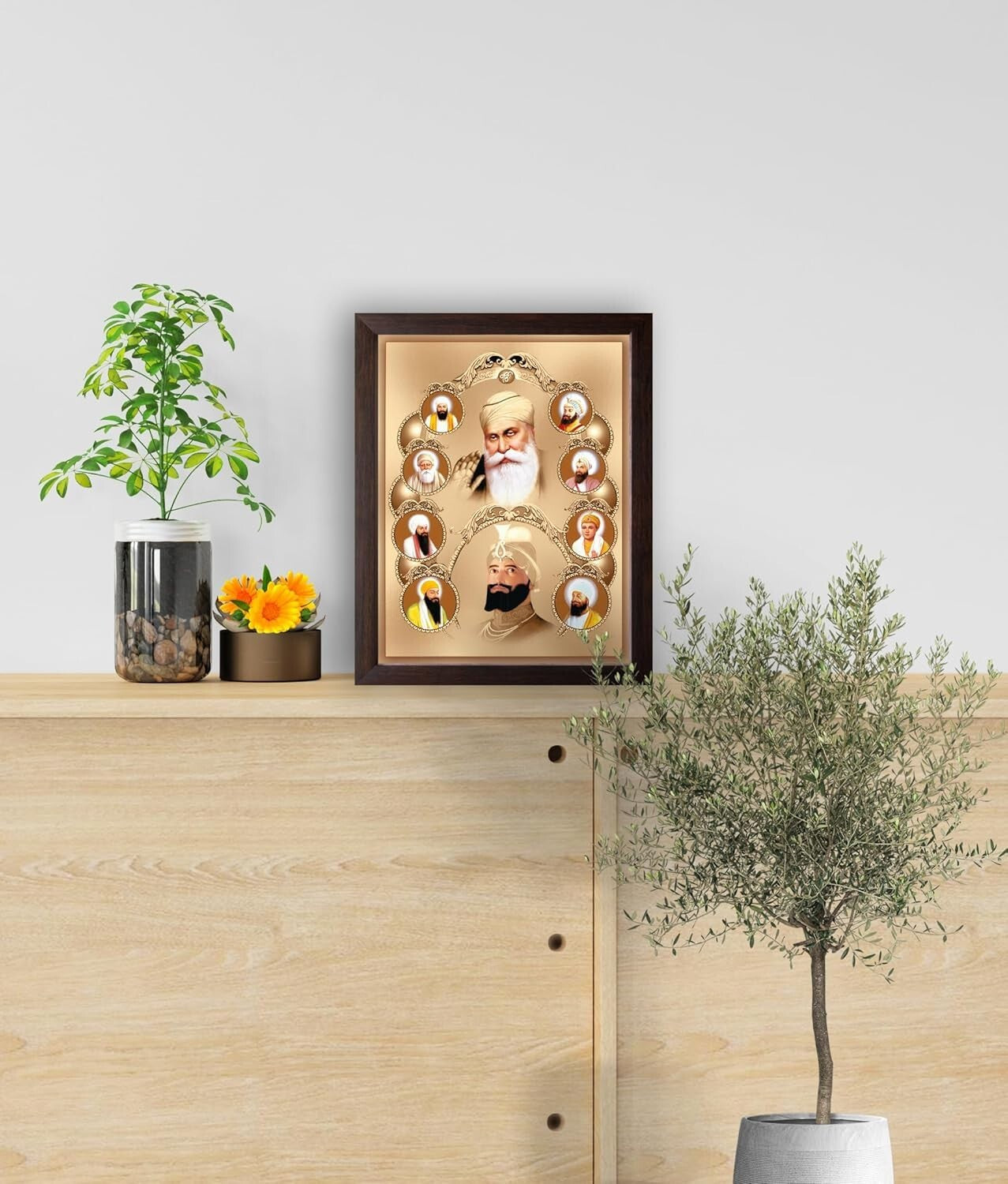 Lord All Ten Sikh Gurus Painting HD Printed Religious Picture Wooden Frame